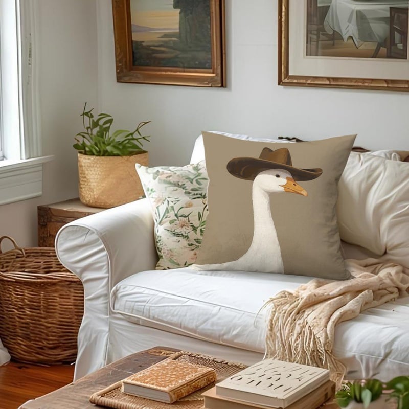ETVISO Goose Decor Pillow Cover 18x18, Western Room Decor, Western Cowboy Silly Goose Humorous Decorative Throw Pillow Case for Bedroom Living Room Home - Image 4